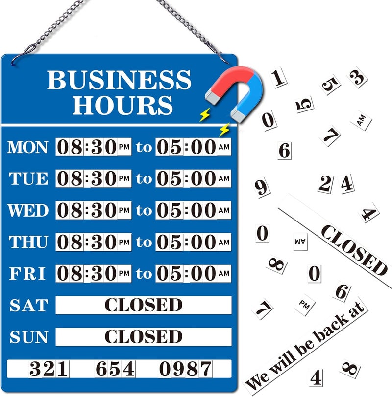 Magrooyar Magnetic Changeable Business Hours Sign, Metal Hours of Operation Signs for Business, Store Hours Sign for Glass Door or Window (BL-hours sign) - Image 1